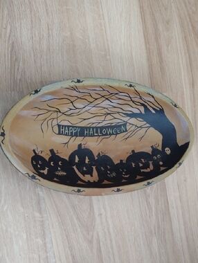 Wooden Happy Halloween Bowl Hand Painted Vintage 1980's